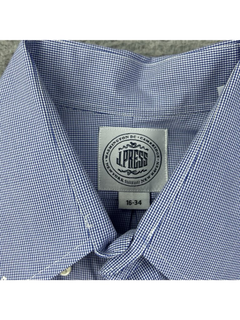 J Press Long Sleeve Button Up Mens Shirt Blue White Size 16-34 Dress Collar — image 4 of 6